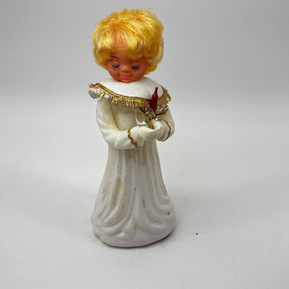 Vtg Hong Kong Angel FigurineTreeTopper Battery Operated Light MCMUntested 7.5